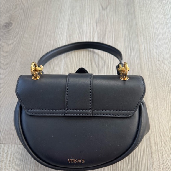 Authentic Versace Virtus Black Leather Shoulder Bag with Gold Accents - Picture 12 of 15